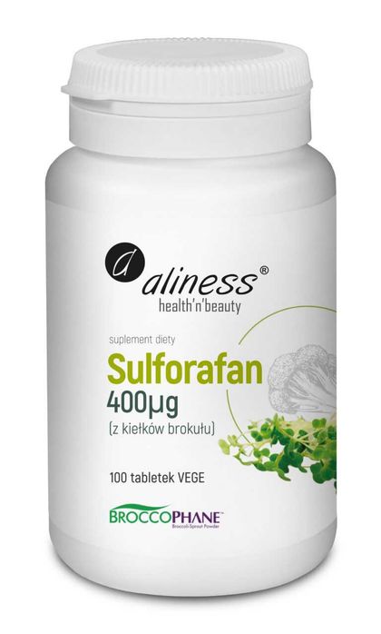 Sulforafan z kiełków brokułu 100 tabletek VEGE Aliness Brocco Phane Sproszkowane Kiełki Brokułu