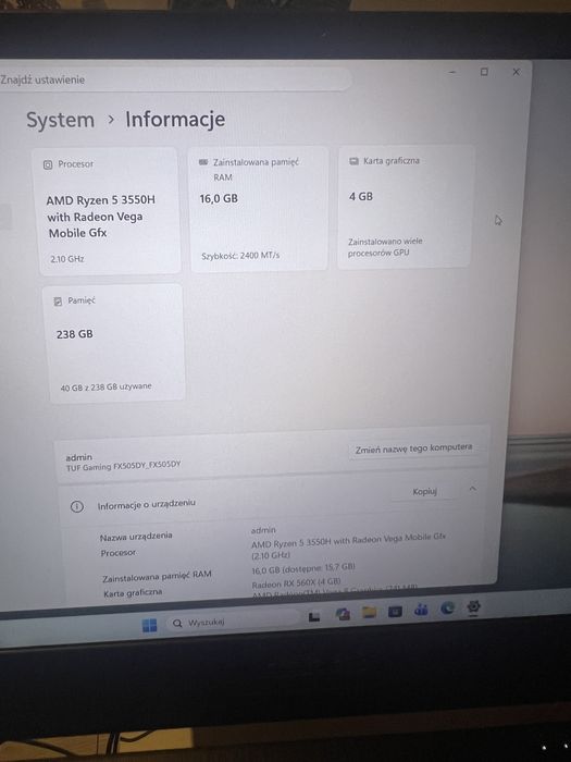Gamingowy laptop Asus TUF 15