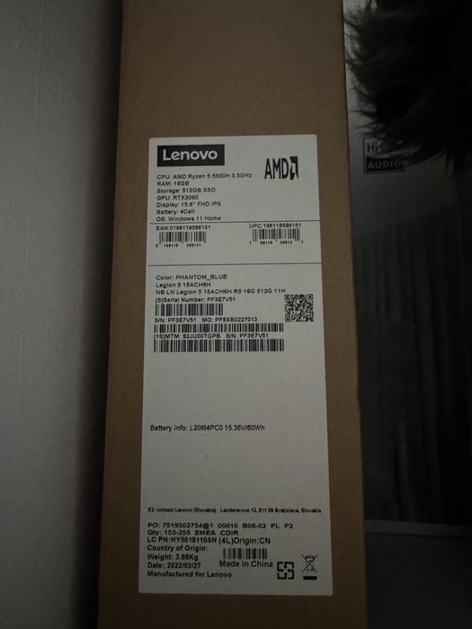 Lenovo Legion 5 RTX 3060 RYZEN 5 5600H 512/16