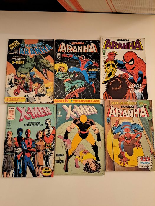 Banda desenhada do incrível Hulk, homem aranha, x-Men.