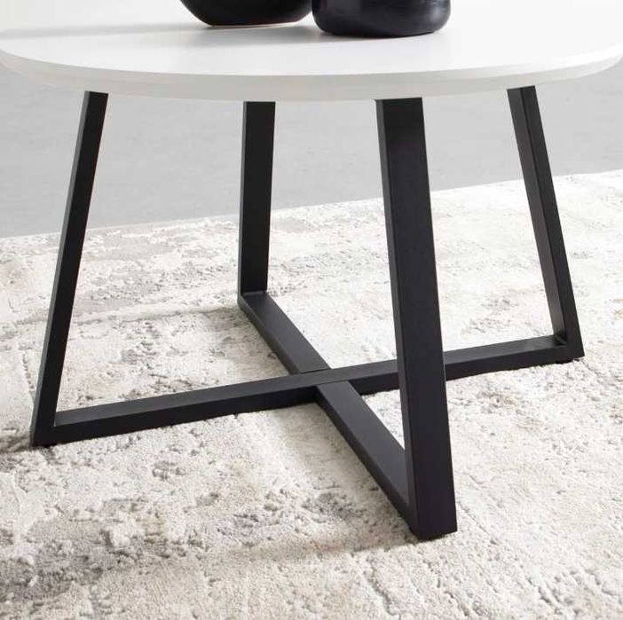 Stolik kawowy 70 cm – biały blat + czarna podstawa, nowoczesny,OKRĄGŁY