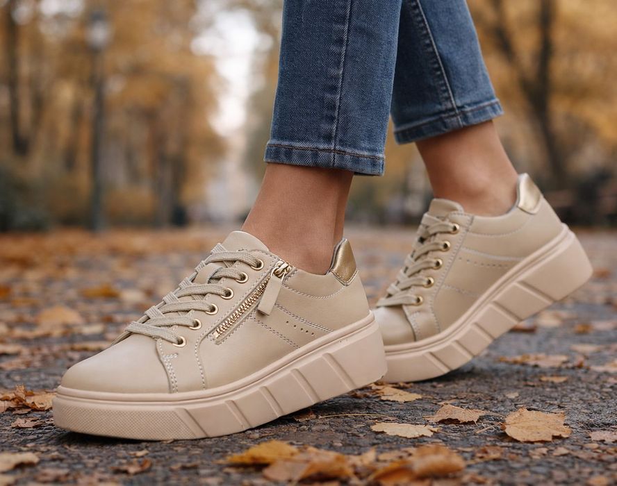 Buty sportowe skórzane damskie sneakersy beż 24120 roz39