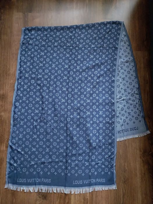 LV duży szal bawełniany w niebieskim kolorze   65 cm./ 180cm.