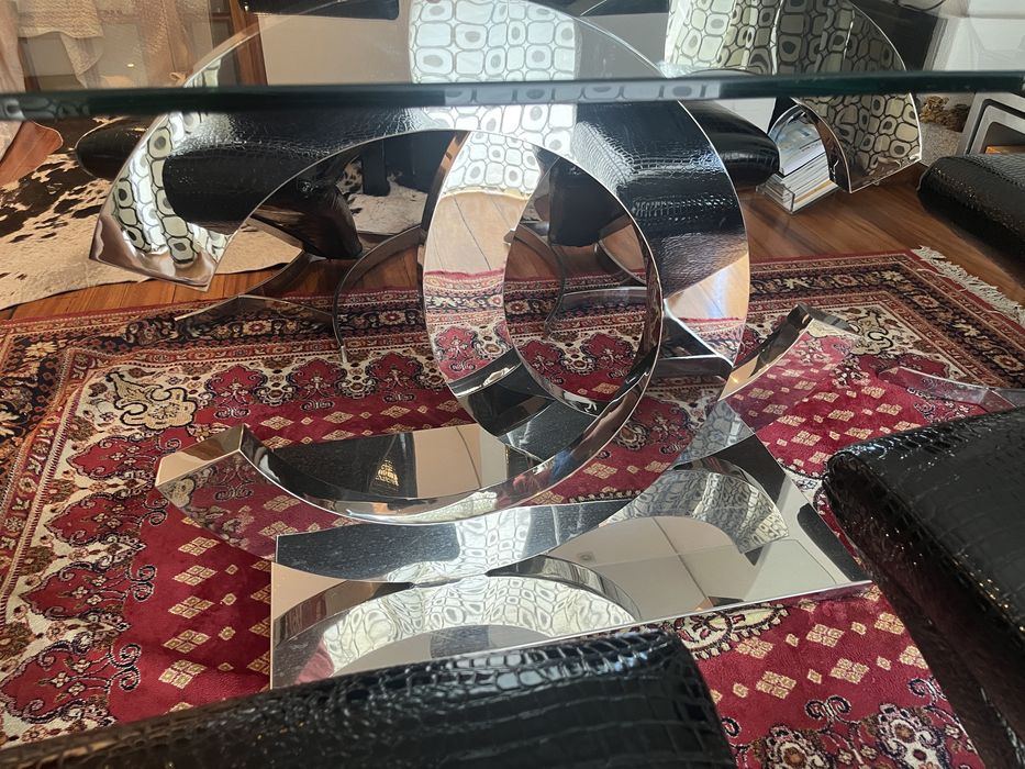 Conjunto mesa de jantar em vidro 180x90 com 6 cadeiras