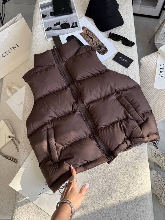 Коричневая женская жилетка/безрукавка/пуфер/жилетка oversize/ЭКО пух