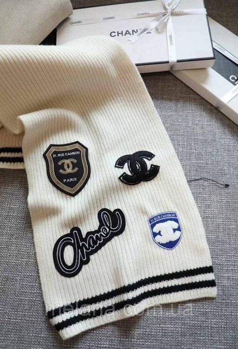 Стильный женский шарф Шанель черный белый жіночий шарф чорний білий