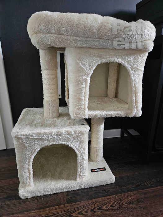 Drapak dla kota kompaktowy 67 cm beżowy domek słupek legowisko