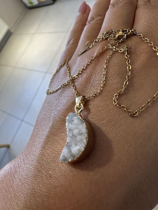 Naszyjnik Agat druzy księżyc stal