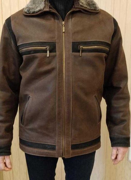 Чоловіча зимова шкіряна куртка
