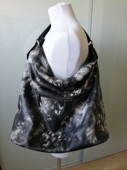 Torba duża czarna w szare cętki David Jones pasek 35cm