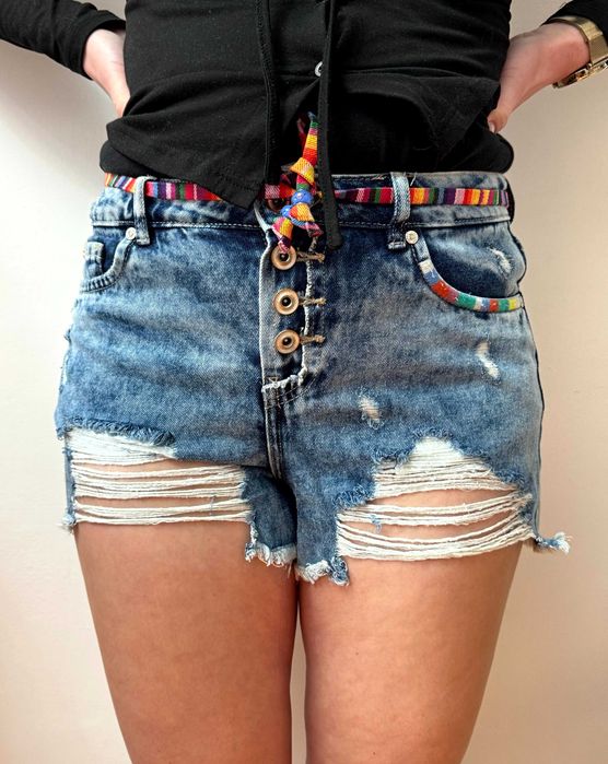 Jeansowe spodenki tęczowe szorty z tęczą tęcza rainbow jeans Only M 38