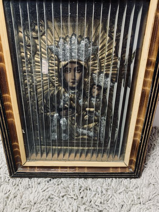 Piękny potrójny obraz antyk Maryja stary obraz religijny