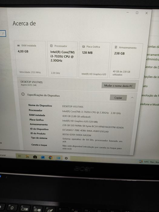 Portátil Acer aspire 3