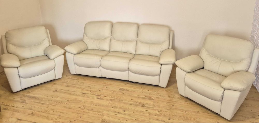 JAK NOWY - skórzany zestaw wypoczynkowy ORLANDO sofa + 2 fotele relax