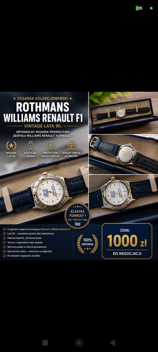 Zegarek kolekcjonerski Rothmans Williams Renault F1 –