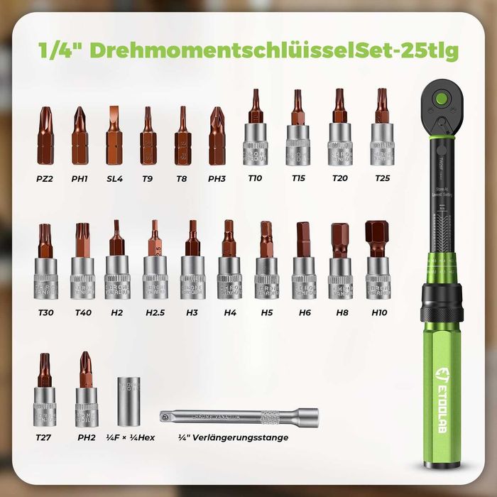 Klucz dynamometryczny ETOOLAB 1/4 1-26 Nm zestaw 25 el.