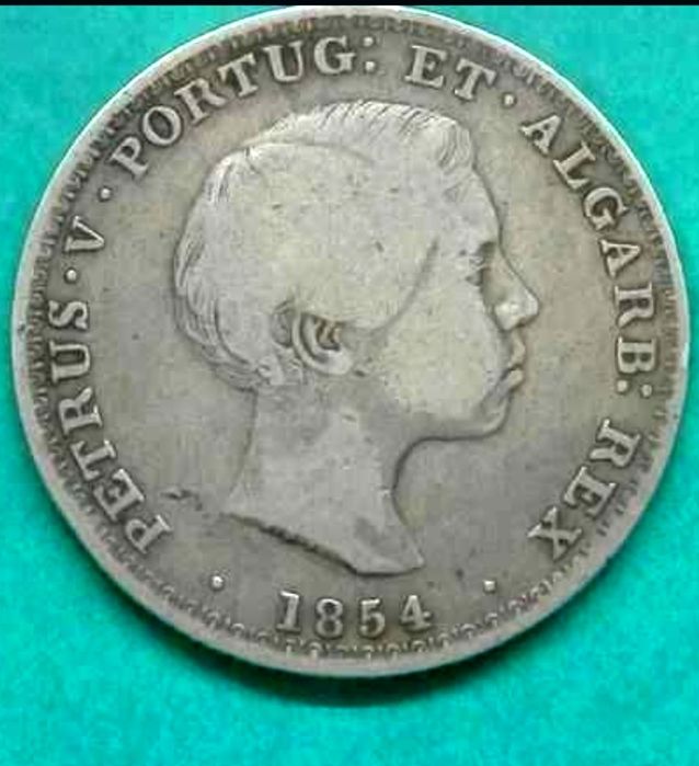 Moeda de 500 Reis de 1854 em prata - Rei D. Pedro V