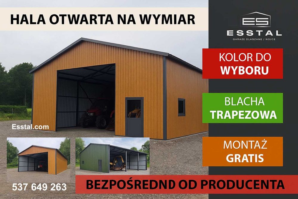 Otwarty Duży Garaż Blaszany -Wita na Maszyny-Hala Magazynowa – ESSTAL-