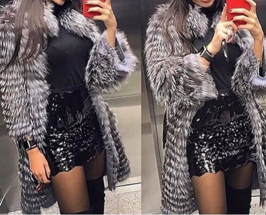 Lux Płaszcz Wełna Futro Srebrny Lis rudy zieleń futro LISY PL