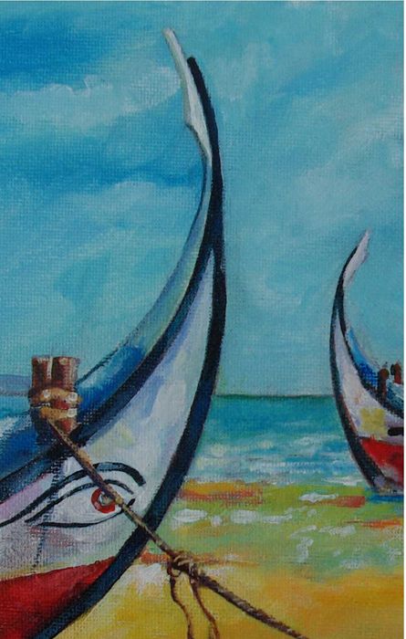 Pintura de Barcos de pesca. Costa da Caparica. Acrilico sobre tela