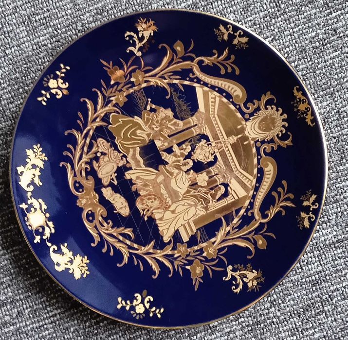 Chiński talerz kobaltowy złocony - Handmade