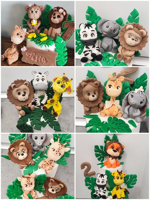 Safari figurki dekoracyjne ozdoby na tort z masy cukrowej