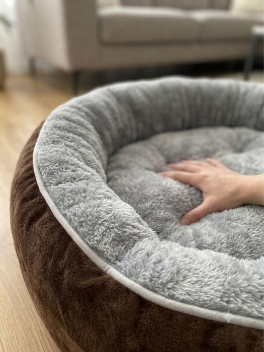 Cama para Cão/Gato Super Confortável, Interior em Pêlo Macio (Castanho/Cinza) - Como Nova