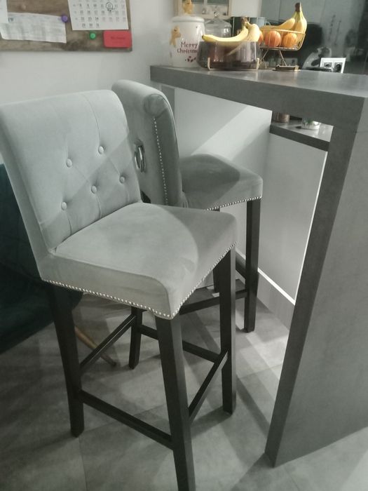 Hoker krzesło komplet Glamour do wyspy 2 sztuki szary