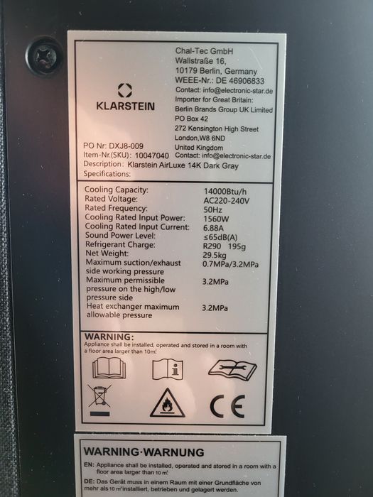 Klarstein 14000 BTU | 1,56кВт | 45м2
