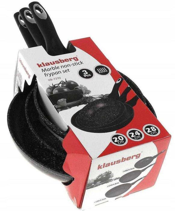 3x Patelnia Zestaw Patelni 20/24/28 Marmurkowa Indukcja Gaz