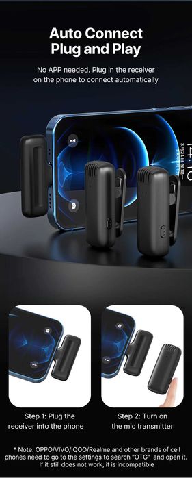 kit 2 Microfones Lapela Sem Fios Ulanzi J12 Type-C Duplo (Novo Selado)