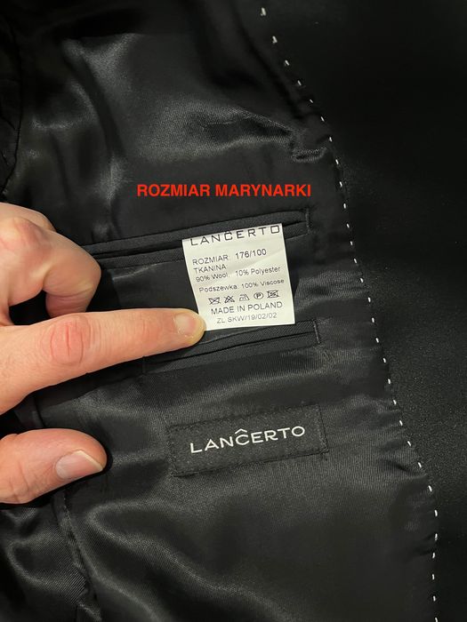LANCERTO smoking ślubny Czarny Wełniany z Klapami Szalowymi black tie
