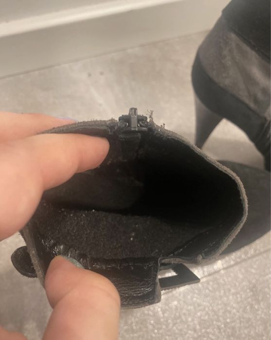 Zamszowo-skórzane botki na obcasie i platformie, Deichmann, 37