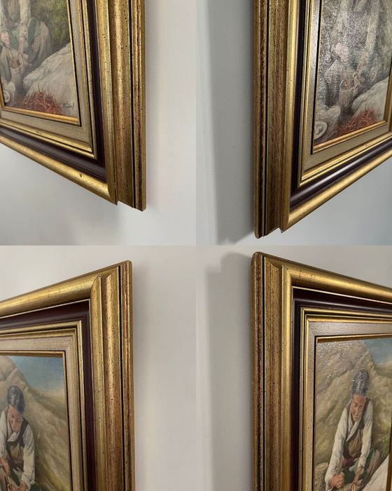 Obraz 59 cm x 49 cm Olej Rama Drewniana Vintage