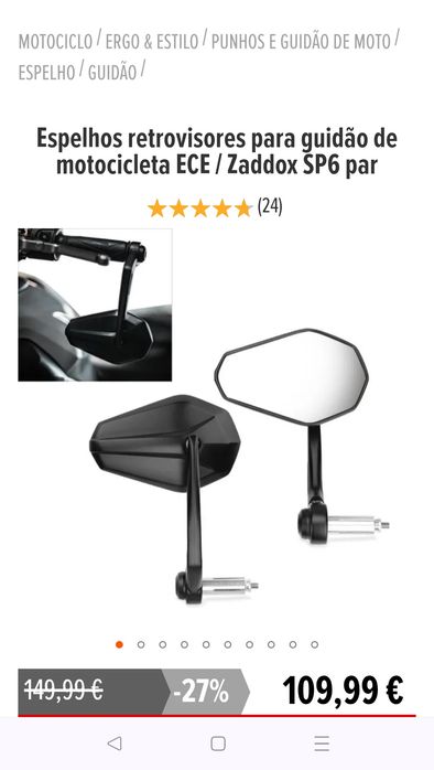 Espelhos retrovisores de punho para mota.