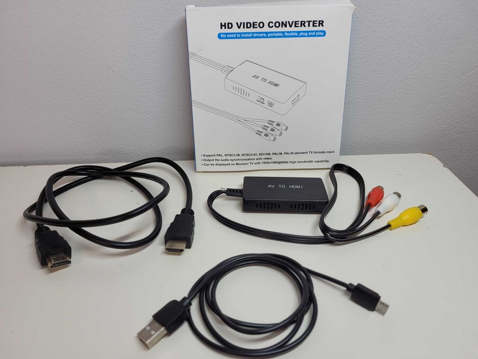 Konwerter RCA na HDMI z kablem, konwerter AV na HDMI, wejście RCA