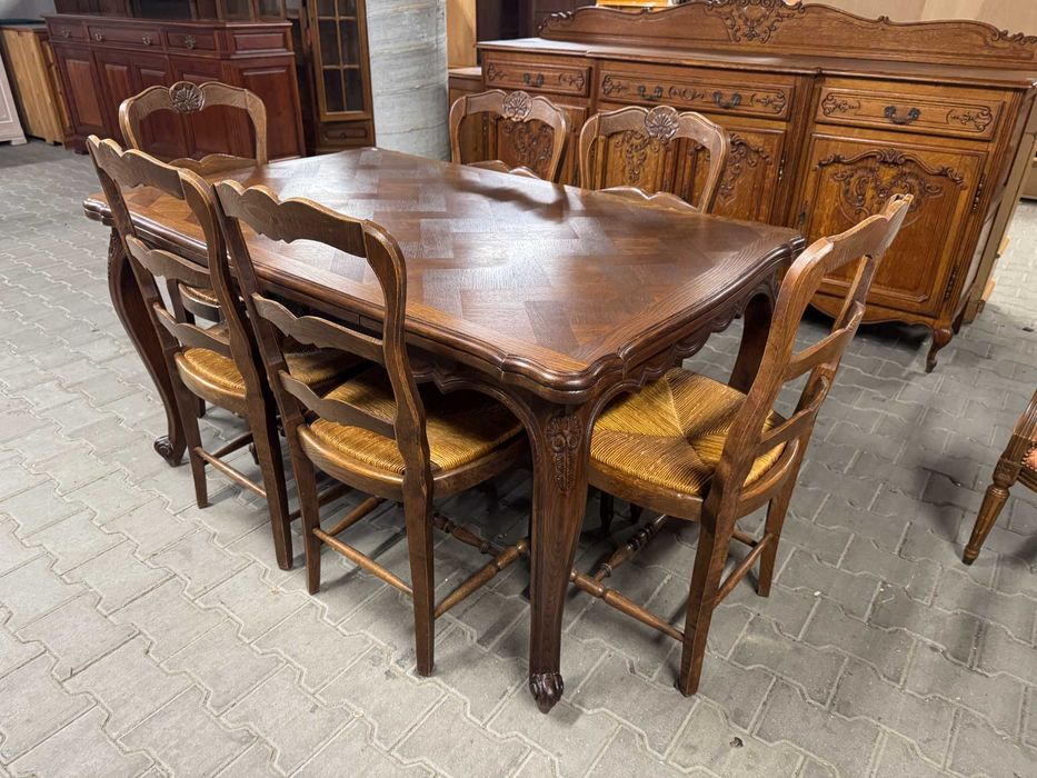 Stół i 6 krzeseł Ludwik stół rozkładany stół drewniany dąb