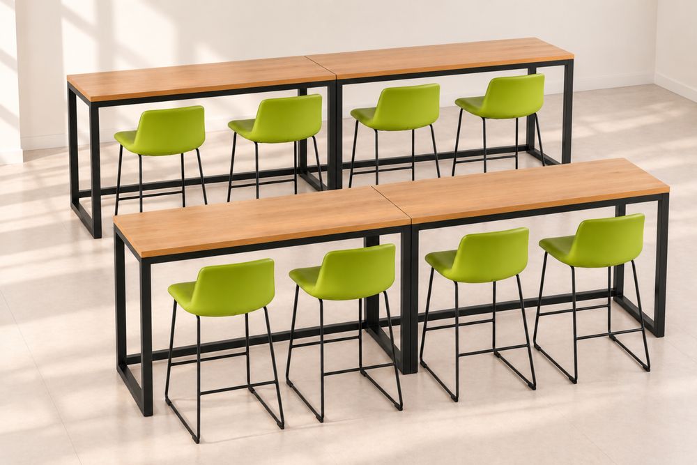4 bancadas altas + 8 cadeiras verdes para bar ou restaurante