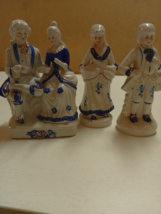 3 figuras de porcelana vintage – azul e branco