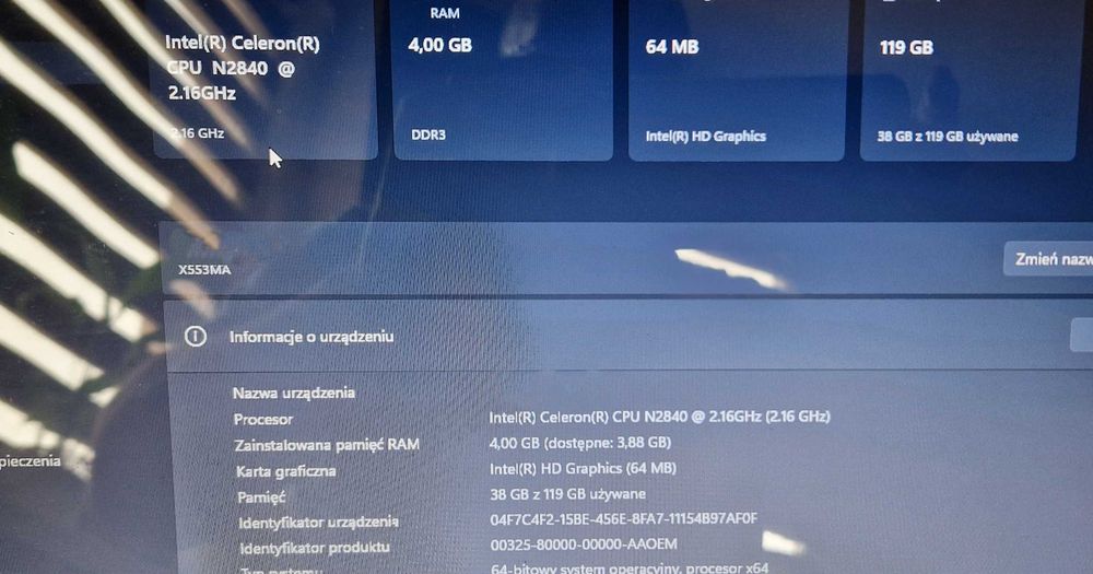 laptop asus x553m do internetu i diagnostyki