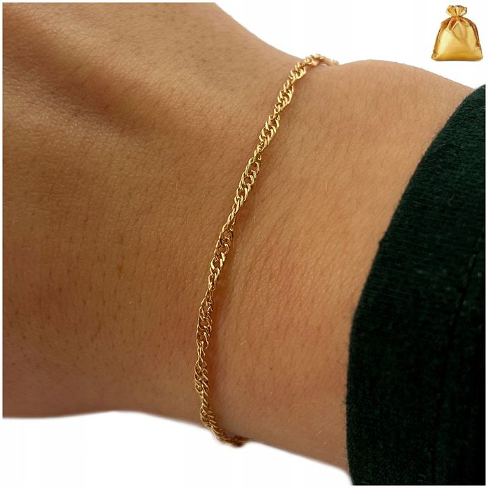 Piękna Złota Bransoletka Damska Na Rękę Singapur Stal Chirurgiczna 18,