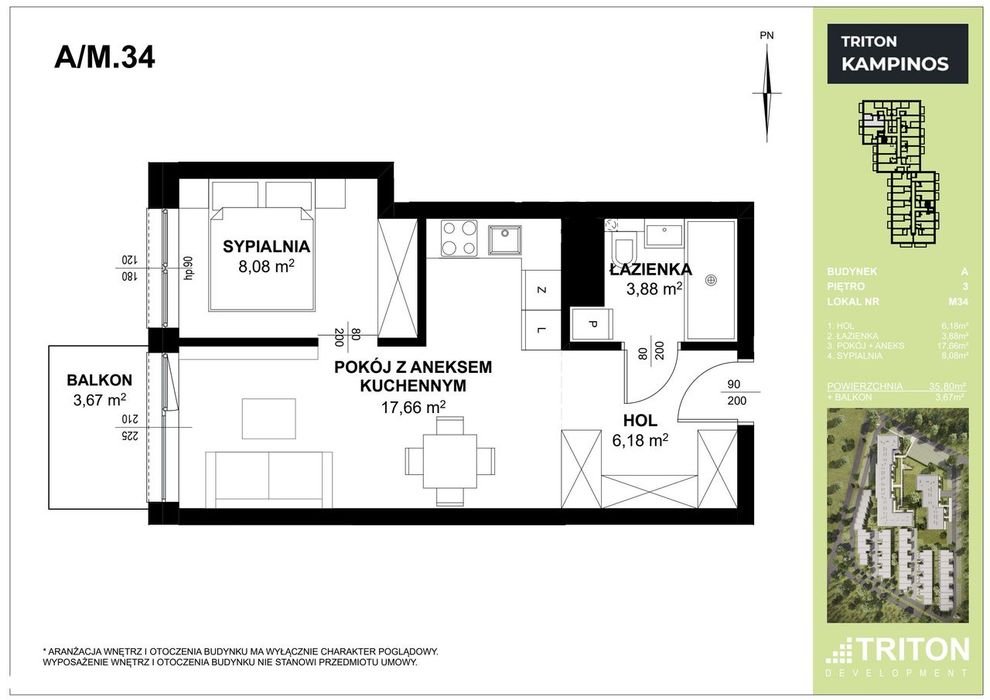 2-pokojowe mieszkanie 36m2 + balkon Bezpośrednio