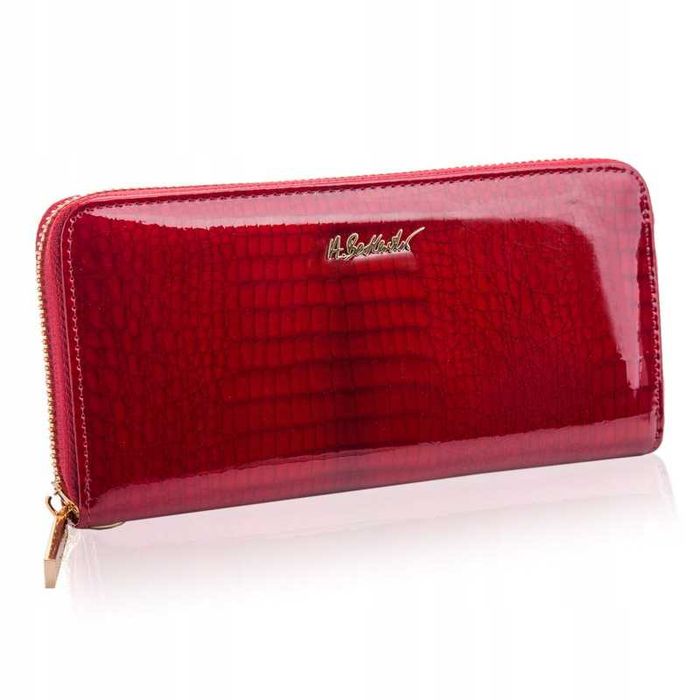 Portfel damski Betlewski skórzany lakierowany RFID czerwony na zamek