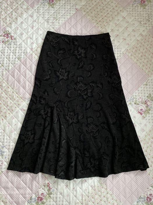 Czarna długa maxi spódnica w kwiaty M 38 L 40 vintage alternative