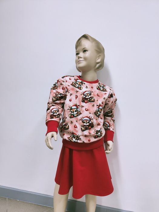 Świąteczny komplet dla dziewczynki bluzka czerwona spódniczka nowy 116