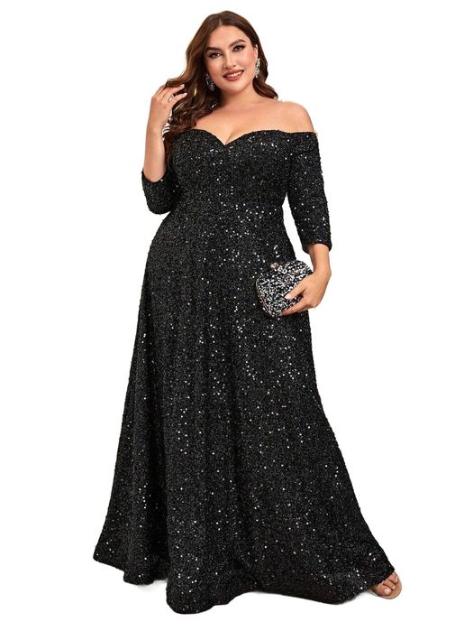 Shein czarna sukienka wieczorowa plus size z cekinami 50 11ma