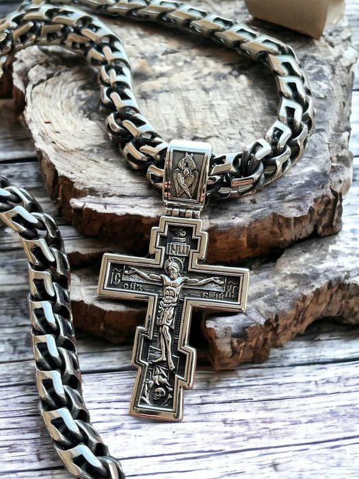 Срібний набір ланцюжок+хрестик, цепочка серебро+крестик набор мужской