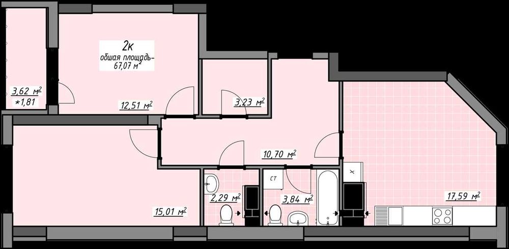 2-комнатная квартира по адресу (площадь 67,1 м²) - Atlanta.ua - фото 5