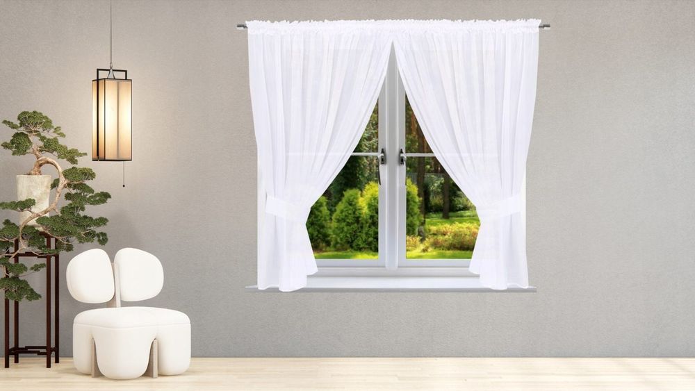 Firana gotowa woal białe 150x300 cm gładkie