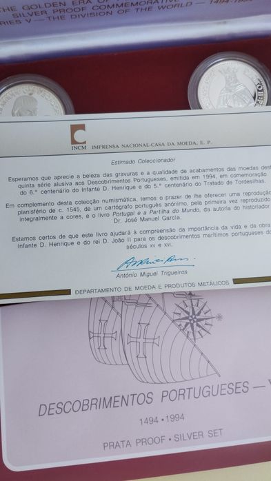 Coleção de moedas em Prata dos descobrimentos Portugueses 1994 Caixa original comEstojo Garantia e Livro Não envio por correio entreg em mão em Lisboa